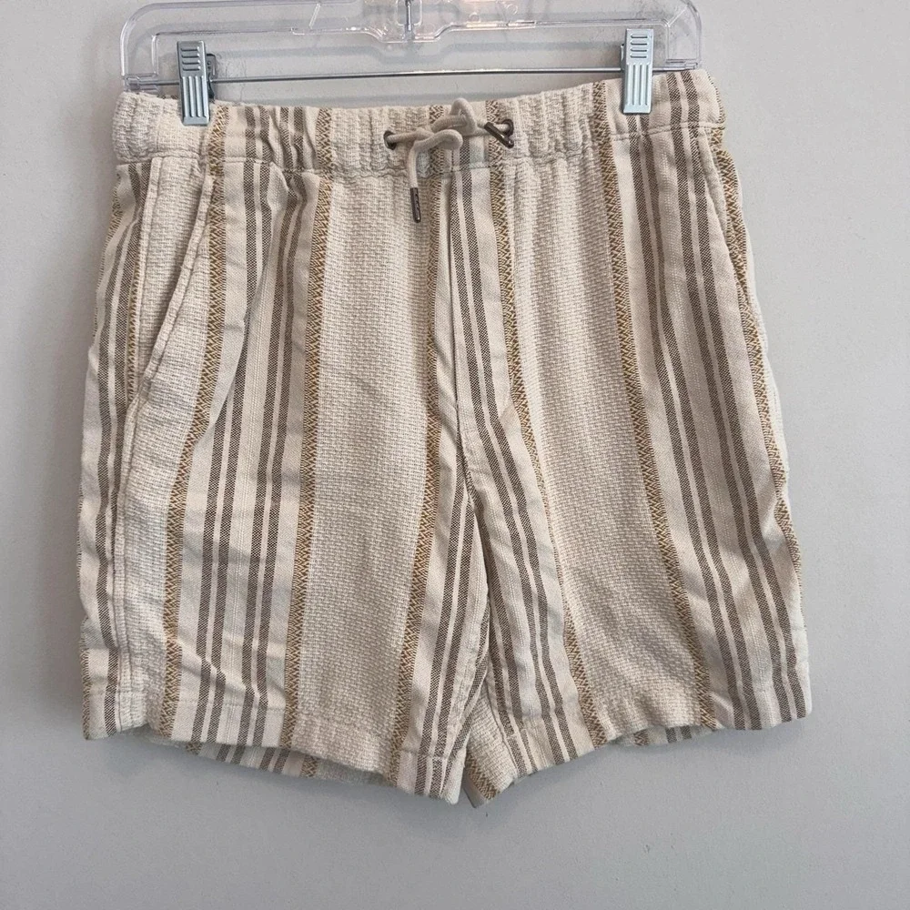 American Eagle Striped Textured Organic Cotton Blend Shorts Cream Tan XS